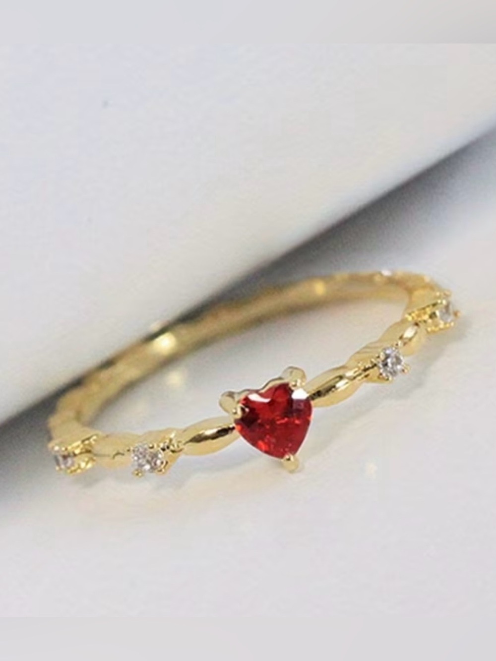 NEW! Gold Heart Ring with Red Gemstone. Elegant Heart Ring. Delicate Ring ❤️
